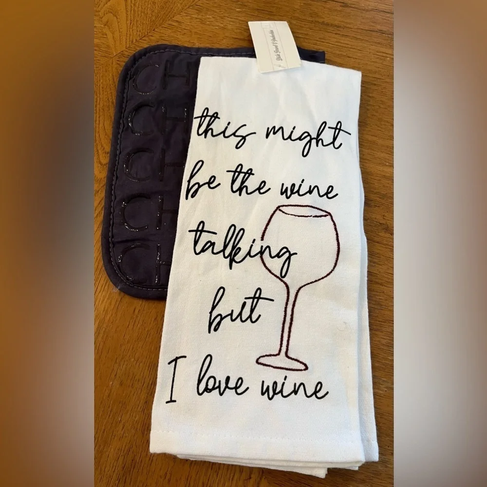 2 nwt dish towel & potholders set 4 items total wine & measure life theme